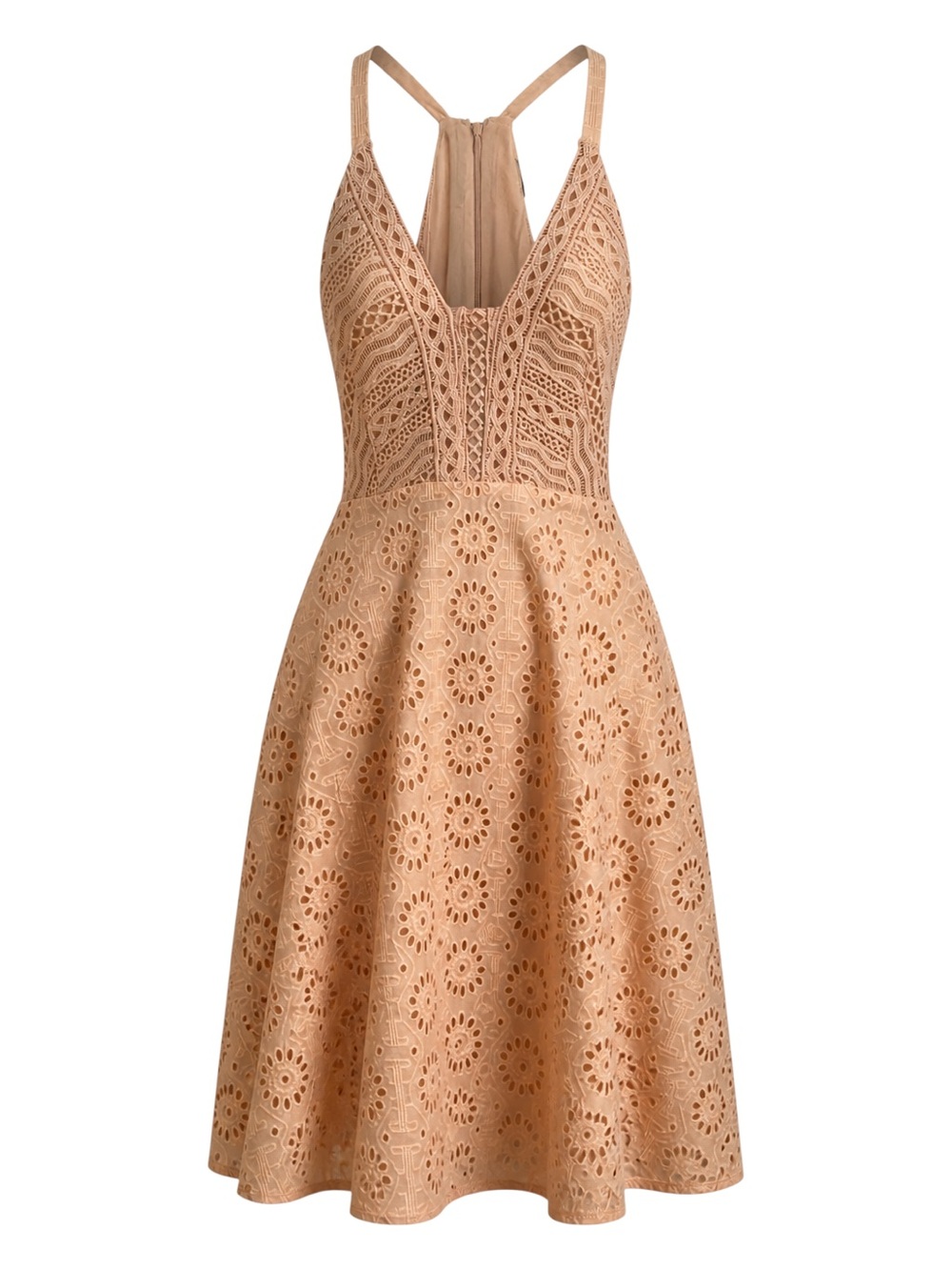 Gianni Bini Tan Eyelet Lace Fit-and-Flare Midi Dress